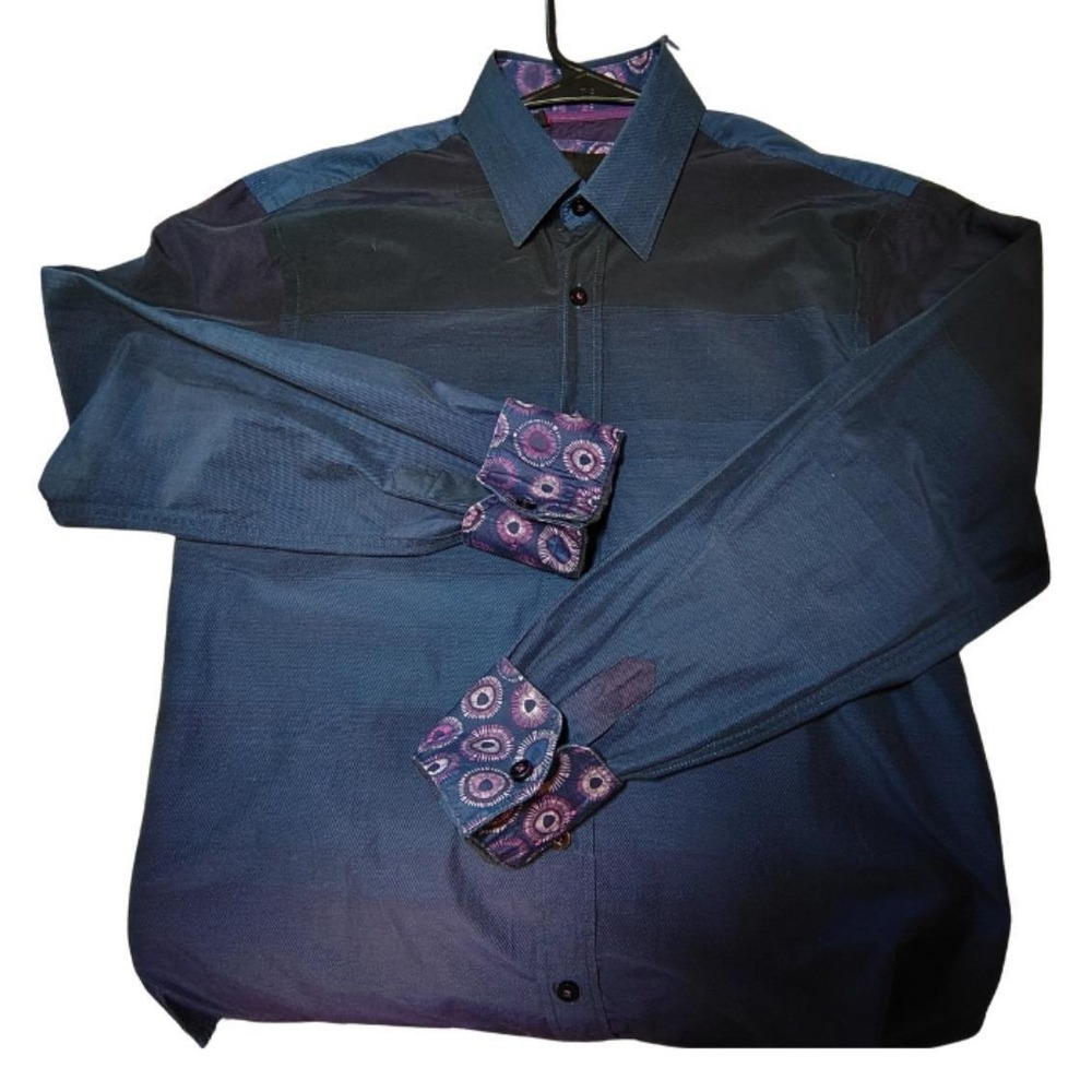 Eight X Mens S Ombre Gradient Dress Shirt Blue Purple Psychedelic Cuffs Y2K